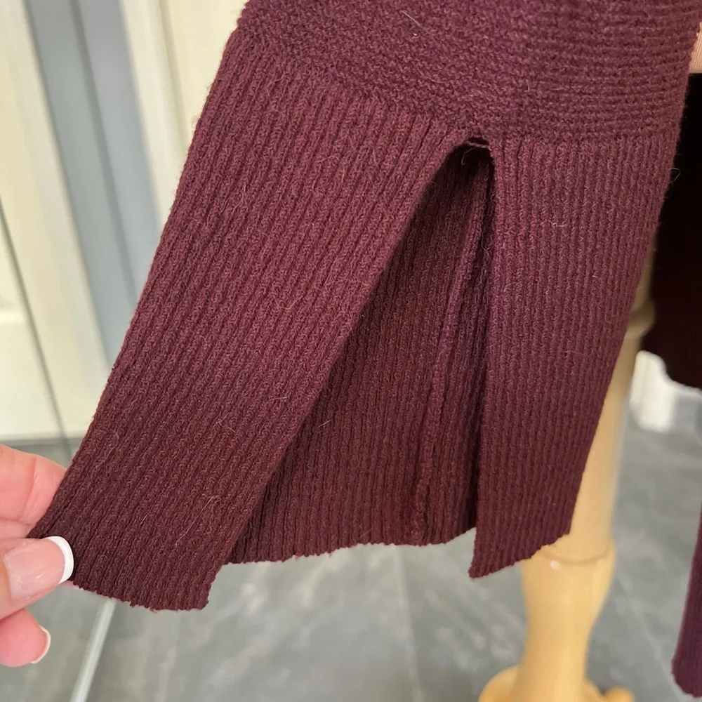 Free People Burgundy Criss‎ Cross Bell Sleeve Tunic Sweater
